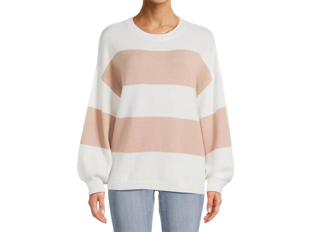 NEW DREAMERS BY DEBUT striped knit sweater in taupe/ cream